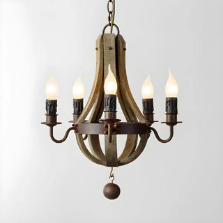 ZOWALA - Farmhouse Brown Wood Candle Chandelier Image - 4