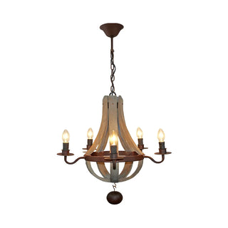 ZOWALA - Farmhouse Brown Wood Candle Chandelier Image - 5