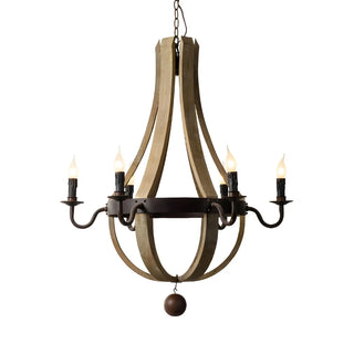 ZOWALA - Farmhouse Brown Wood Candle Chandelier Image - 6