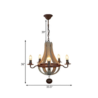 ZOWALA - Farmhouse Brown Wood Candle Chandelier #size