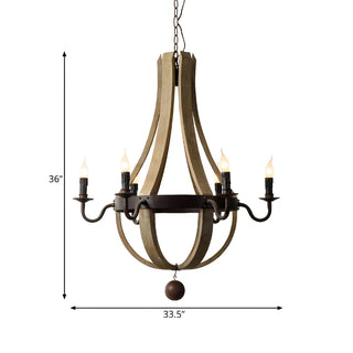 ZOWALA - Farmhouse Brown Wood Candle Chandelier Image - 8