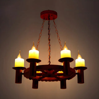 ZOWALA - Metal Candle Dining Room Wheel Brown Farmhouse Chandelier Image - 2