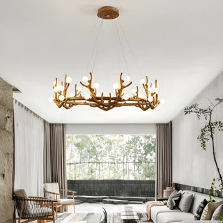 ZOWALA - Antler Wood Living Room Multi-Light Farmhouse Chandelier Image - 1