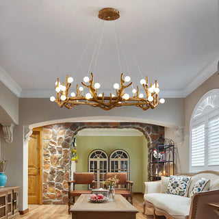 ZOWALA - Antler Wood Living Room Multi-Light Farmhouse Chandelier Image - 2
