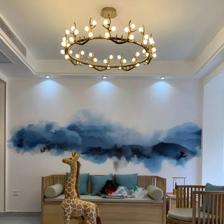 ZOWALA - Antler Wood Living Room Multi-Light Farmhouse Chandelier Image - 6
