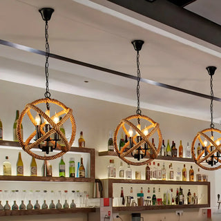 ZOWALA - Globe Rope Candle Yellow Restaurant Farmhouse Chandelier Image - 1