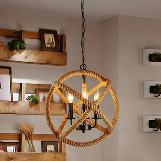 ZOWALA - Globe Rope Candle Yellow Restaurant Farmhouse Chandelier Image - 2