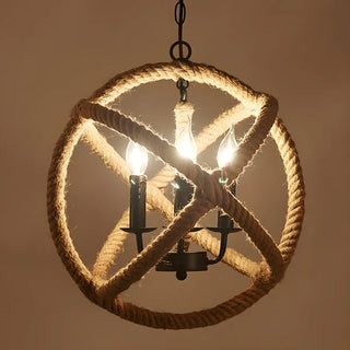ZOWALA - Globe Rope Candle Yellow Restaurant Farmhouse Chandelier Image - 3
