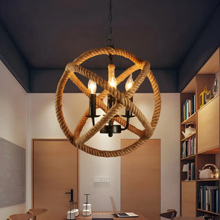 ZOWALA - Globe Rope Candle Yellow Restaurant Farmhouse Chandelier Image - 4
