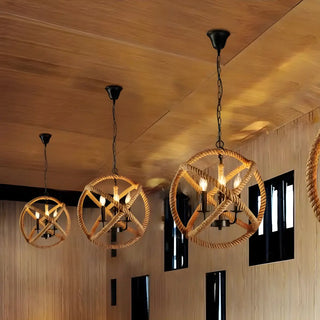 ZOWALA - Globe Rope Candle Yellow Restaurant Farmhouse Chandelier Image - 7