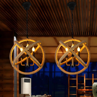 ZOWALA - Globe Rope Candle Yellow Restaurant Farmhouse Chandelier Image - 8