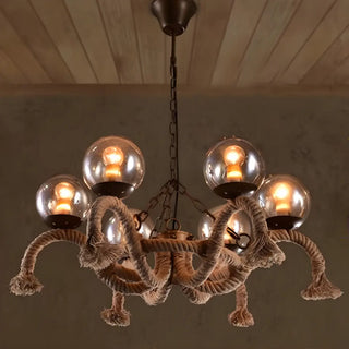 Rope Curve Globe Chain Glass Large Farmhouse Chandelier Image - 1
