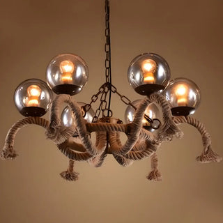 Rope Curve Globe Chain Glass Large Farmhouse Chandelier Image - 2