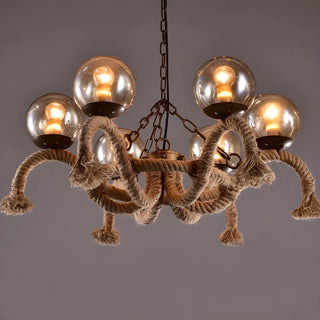 Rope Curve Globe Chain Glass Large Farmhouse Chandelier Image - 3