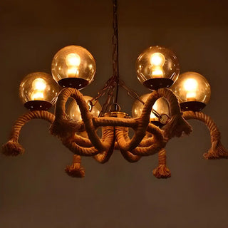 Rope Curve Globe Chain Glass Large Farmhouse Chandelier Image - 4