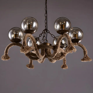 Rope Curve Globe Chain Glass Large Farmhouse Chandelier Image - 5