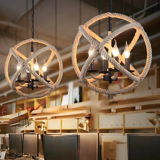 ZOWALA - Farmhouse Rope Orb 3-Light Candle Chandelier Image - 1