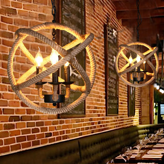 ZOWALA - Farmhouse Rope Orb 3-Light Candle Chandelier Image - 2