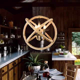 ZOWALA - Farmhouse Rope Orb 3-Light Candle Chandelier Image - 3