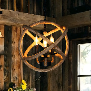 ZOWALA - Farmhouse Rope Orb 3-Light Candle Chandelier Image - 4