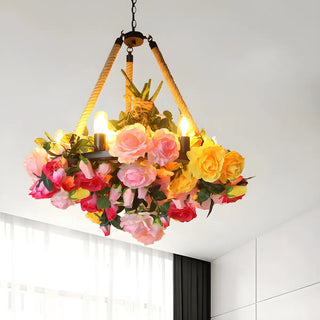 ZOWALA - Flower Round Yellow Rope Large Farmhouse Chandelier Image - 1