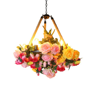 ZOWALA - Flower Round Yellow Rope Large Farmhouse Chandelier Image - 10