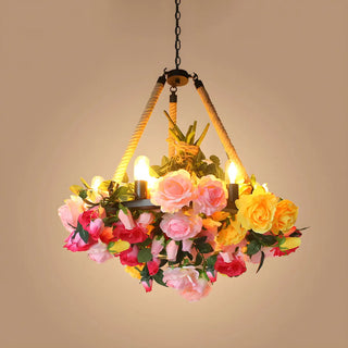 ZOWALA - Flower Round Yellow Rope Large Farmhouse Chandelier Image - 11