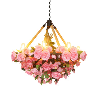 ZOWALA - Flower Round Yellow Rope Large Farmhouse Chandelier Image - 14
