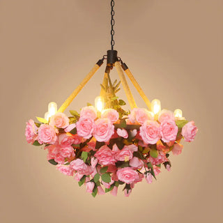 ZOWALA - Flower Round Yellow Rope Large Farmhouse Chandelier Image - 15