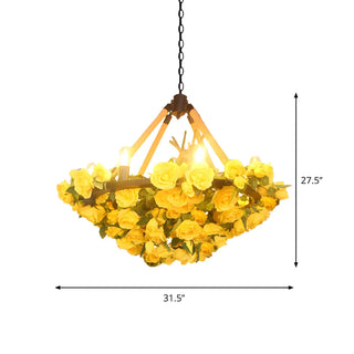 ZOWALA - Flower Round Yellow Rope Large Farmhouse Chandelier #size