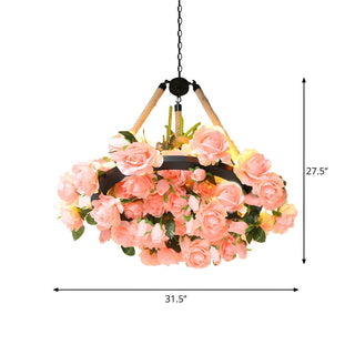 ZOWALA - Flower Round Yellow Rope Large Farmhouse Chandelier Image - 17