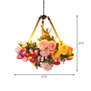 ZOWALA - Flower Round Yellow Rope Large Farmhouse Chandelier Image - 18