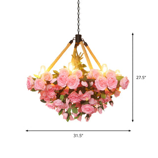 ZOWALA - Flower Round Yellow Rope Large Farmhouse Chandelier Image - 19