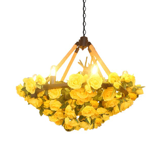 ZOWALA - Flower Round Yellow Rope Large Farmhouse Chandelier Image - 3