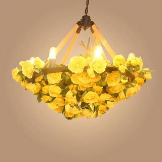 ZOWALA - Flower Round Yellow Rope Large Farmhouse Chandelier Image - 4