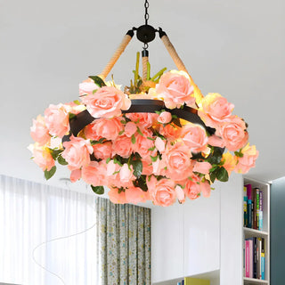 ZOWALA - Flower Round Yellow Rope Large Farmhouse Chandelier Image - 5