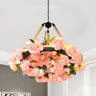 ZOWALA - Flower Round Yellow Rope Large Farmhouse Chandelier Image - 6
