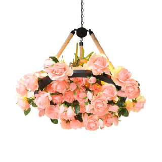 ZOWALA - Flower Round Yellow Rope Large Farmhouse Chandelier Image - 7