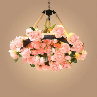 ZOWALA - Flower Round Yellow Rope Large Farmhouse Chandelier Image - 8
