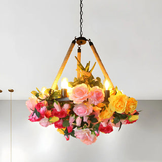 ZOWALA - Flower Round Yellow Rope Large Farmhouse Chandelier Image - 9