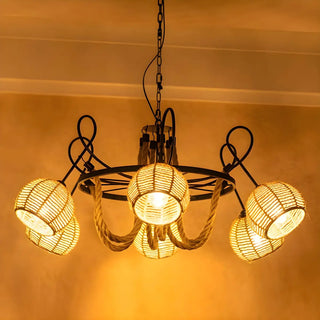 ZOWALA - Wheel Globe Rope 6-Light Large Farmhouse Chandelier Image - 1