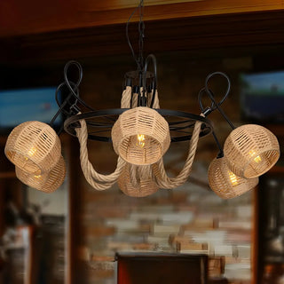 ZOWALA - Wheel Globe Rope 6-Light Large Farmhouse Chandelier Image - 2