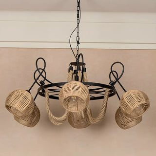 ZOWALA - Wheel Globe Rope 6-Light Large Farmhouse Chandelier Image - 3