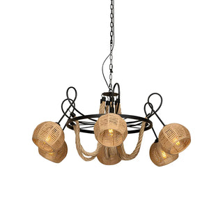ZOWALA - Wheel Globe Rope 6-Light Large Farmhouse Chandelier Image - 4