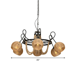 ZOWALA - Wheel Globe Rope 6-Light Large Farmhouse Chandelier #size