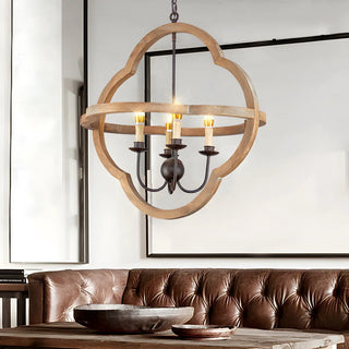 ZOWALA - Wood Candle 4-Light Living Room Farmhouse Chandelier Image - 1