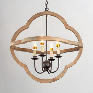 ZOWALA - Wood Candle 4-Light Living Room Farmhouse Chandelier Image - 2