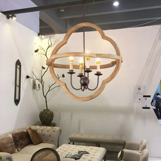 ZOWALA - Wood Candle 4-Light Living Room Farmhouse Chandelier Image - 3