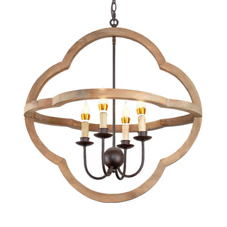 ZOWALA - Wood Candle 4-Light Living Room Farmhouse Chandelier Image - 4
