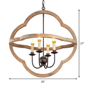 ZOWALA - Wood Candle 4-Light Living Room Farmhouse Chandelier #size